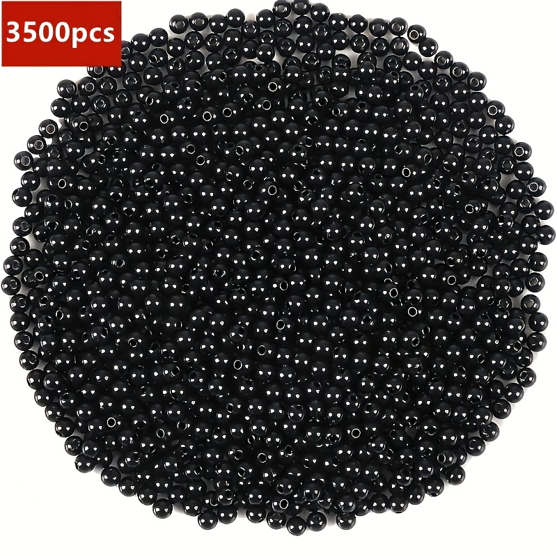 Image of 4mm 3500pcs Of Black Round Beads With Holes, Suitable For Making Bracelets And Necklaces, Uniform Size Beads For Crafting Materials