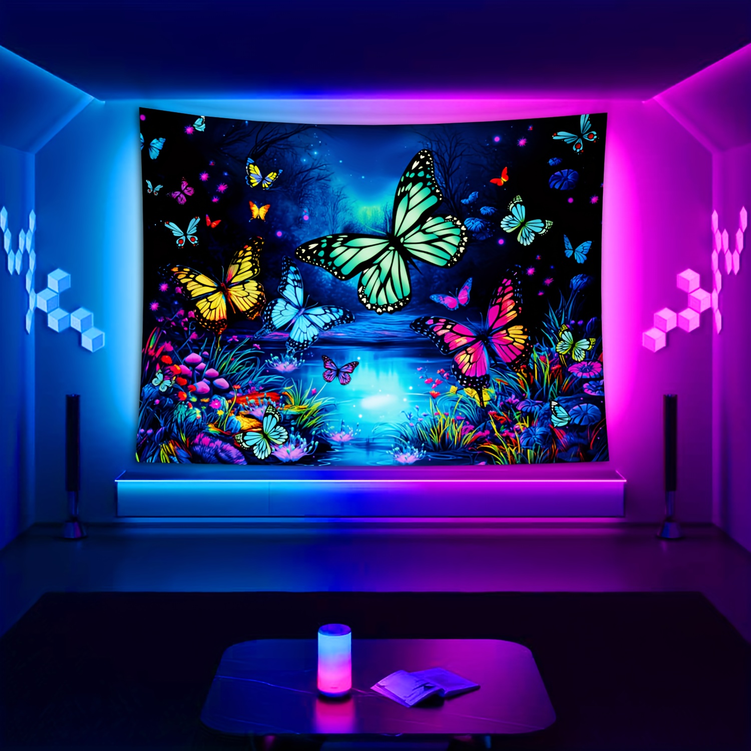 Pond Butterfly Uv Black Light Tapestry Fluorescent Wall Decor_voghion.com