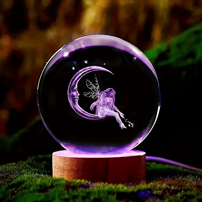 

Fairy & Ball Lamp - Usb Powered, Color-changing Glass Night Light With Wooden Base, Living Room Decor And Gifts, Best For Christmas