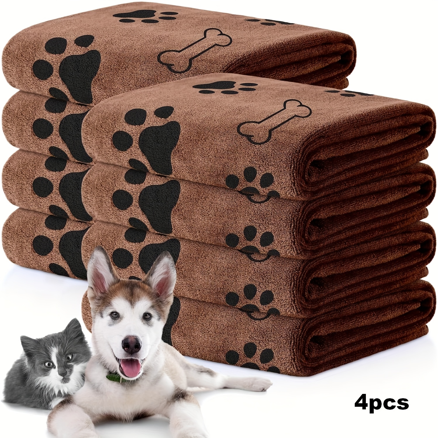 Image of Set Of 4 Quick-dry Microfiber Towels For Dogs - Absorbent, To Wash Pet Bath And For Medium-sized Breeds, Measuring 40x24 Inches
