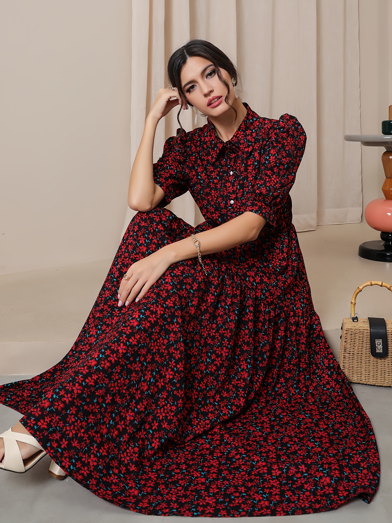 flowy dress spring Lily Pleated Floral Maxi Dress – VICI main image 0