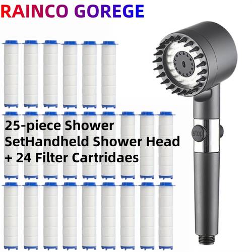 item picture gorege 4 mode high pressure handheld shower with filter window 12 18 24pcs replacement one click stop button for shower use only