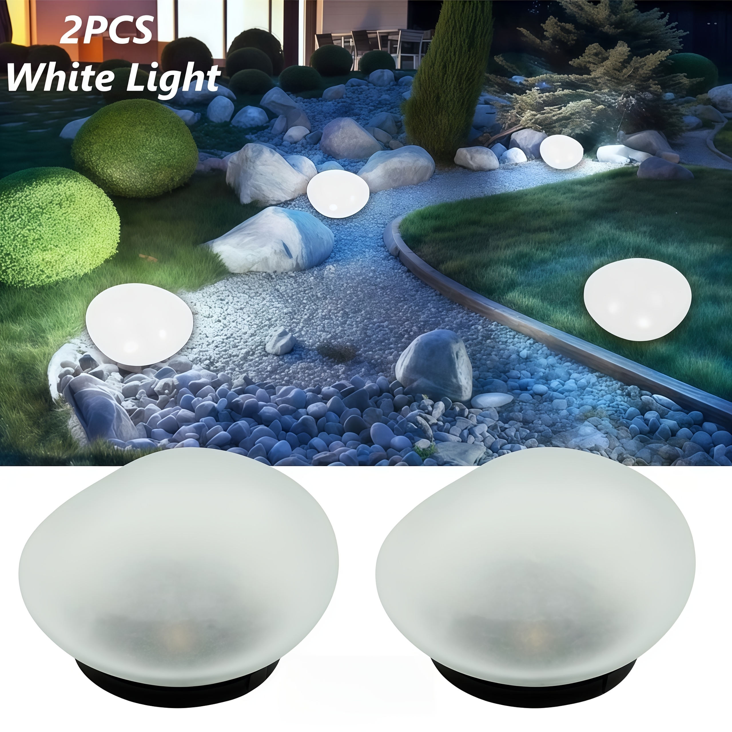 TEMU 1/2pcs Lampe de Nuit Solaire en Galets, Adaptée à une Utilisation Intérieure et Extérieure, Interrupteur Automatique, Lumière LED Sphérique,