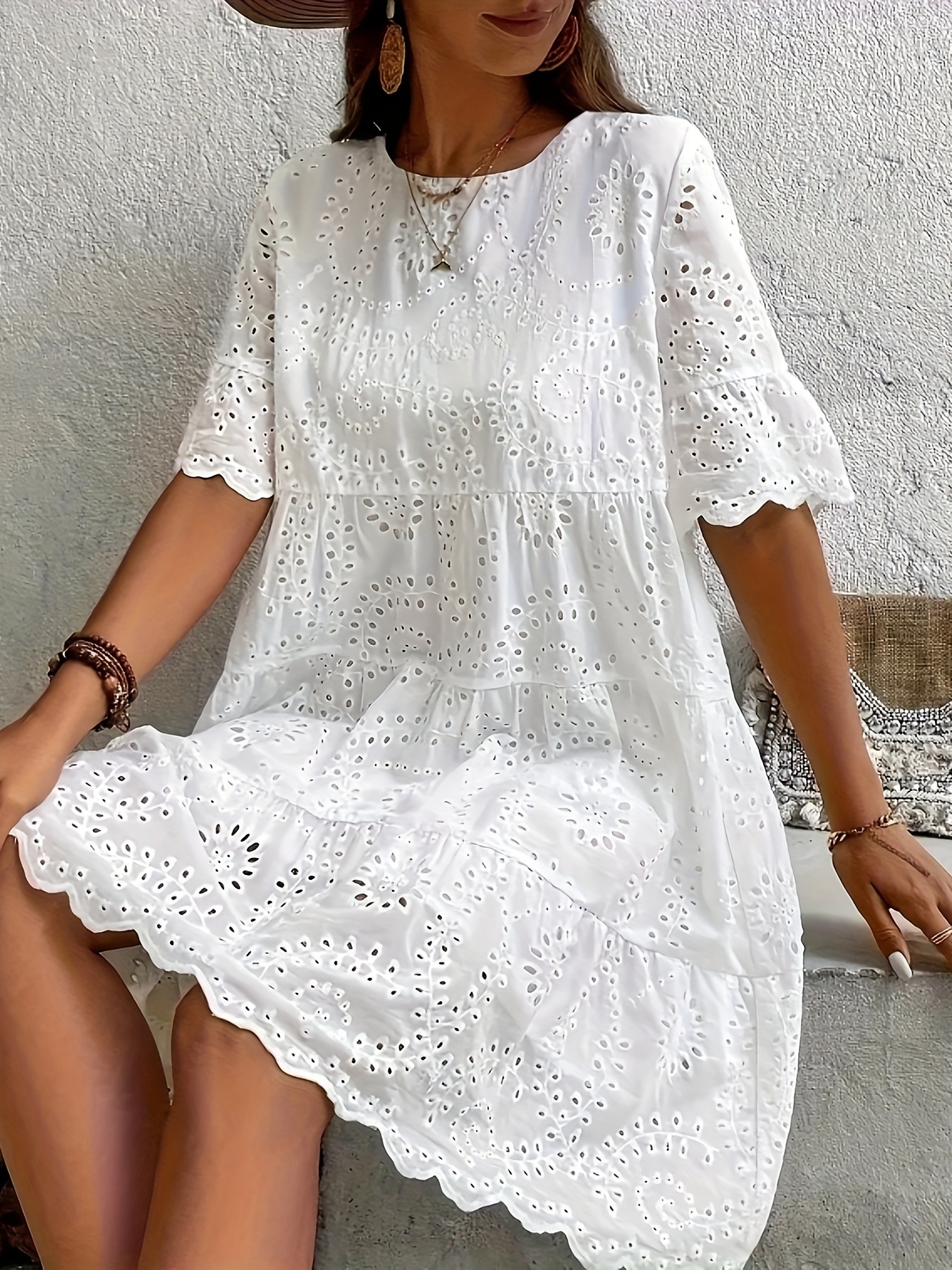 chinese dress ladies Cerchi Short Sleeve Dress in Italian Cotton Rusty / S/M / JPC969112