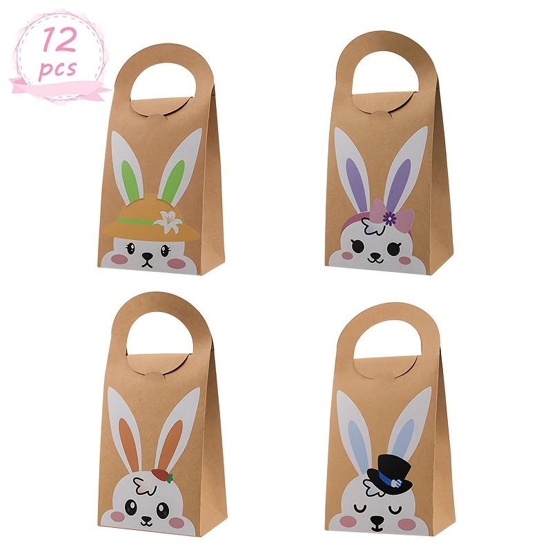 Set Of 12 Easter-themed Gift Boxes, Featuring 4 Different Designs With Handles, Easter Celebrations, Birthdays, Party Decor, And Gift Packaging.