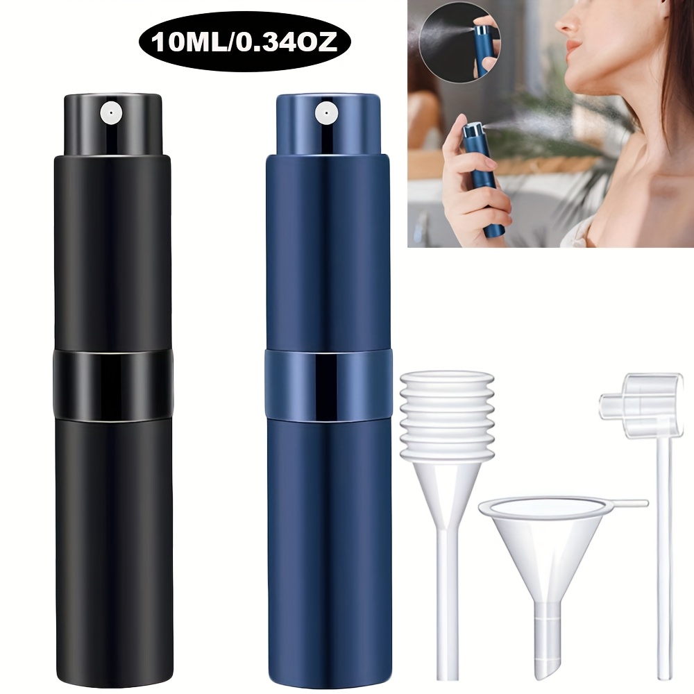 Image of 2pcs 10ml Pocket Size Aluminum Alloy Perfume Spray Bottles Twist Up Refillable Perfume Atomizer Liquid Container For Traveling With 3pcs Refill Dispenser Tools