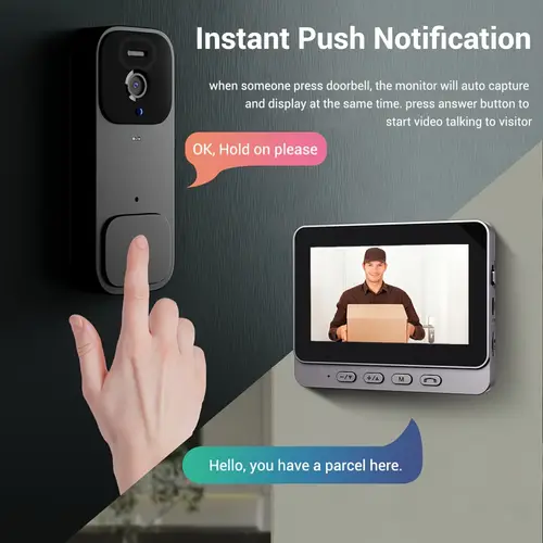 x7 wireless secure outdoor intercom doorbell with display screen and monitoring camera suitable for apartments video doorbells with 4 3 inch display high definition camera night function motion detection wall mounted installation button control usb charging system monitoring