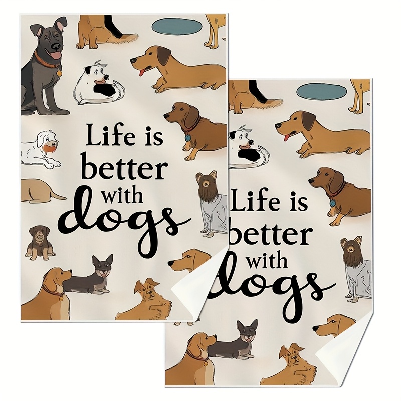 TEMU 2pcs Cute Dog Kitchen Towels Design, Soft Polyester Dish Cloths For Cooking, Hand Wash , Modern Cartoon Style, Kitchen Towels For Drying Dishes,