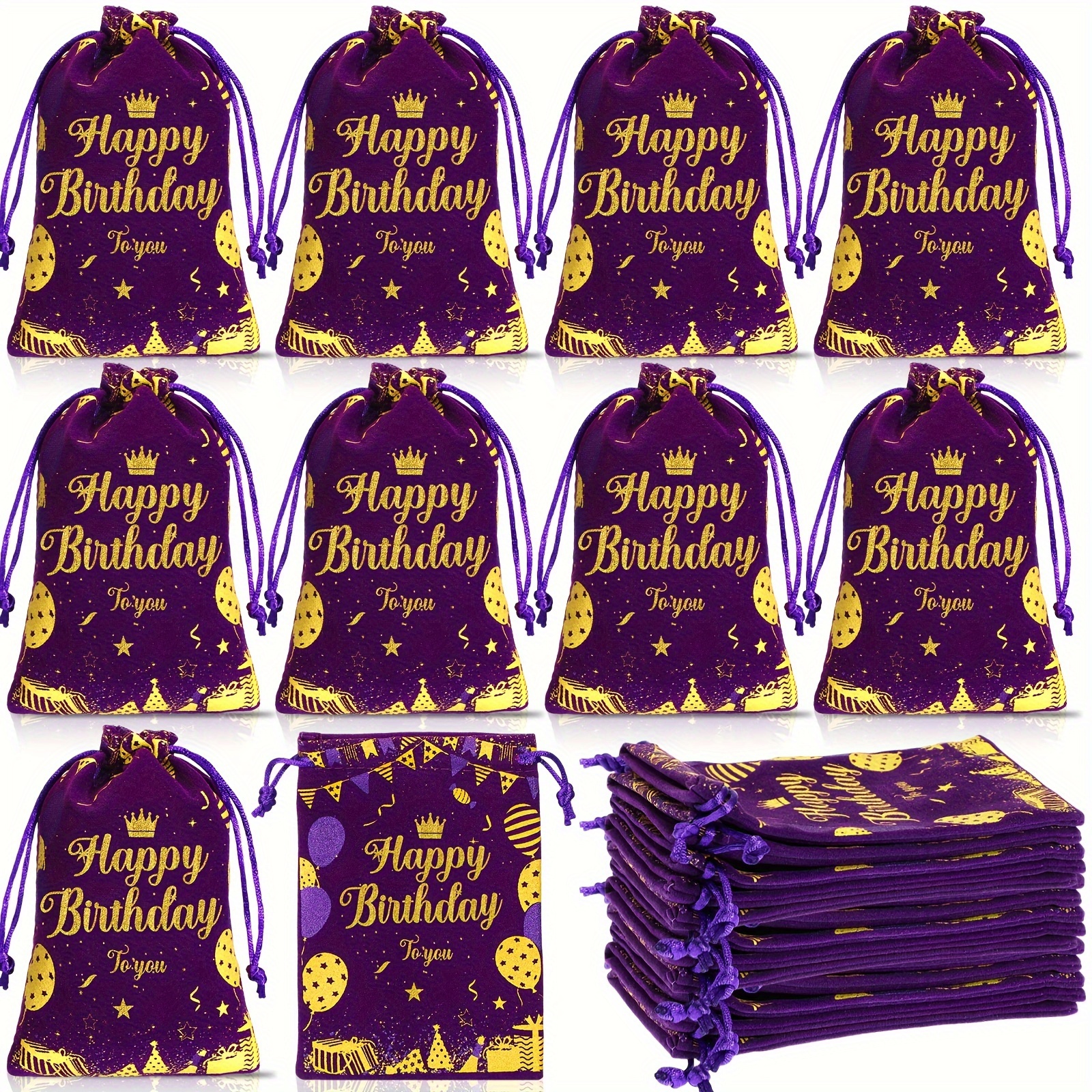 

24pcs Glitter Velvet Bags With Drawstrings Birthday Themed Jewelry Pouch Sacks 4 X 6 Inches Birthday Party Favor Pouch Bag For Christmas Birthday Candy Gift Packaging (purple)