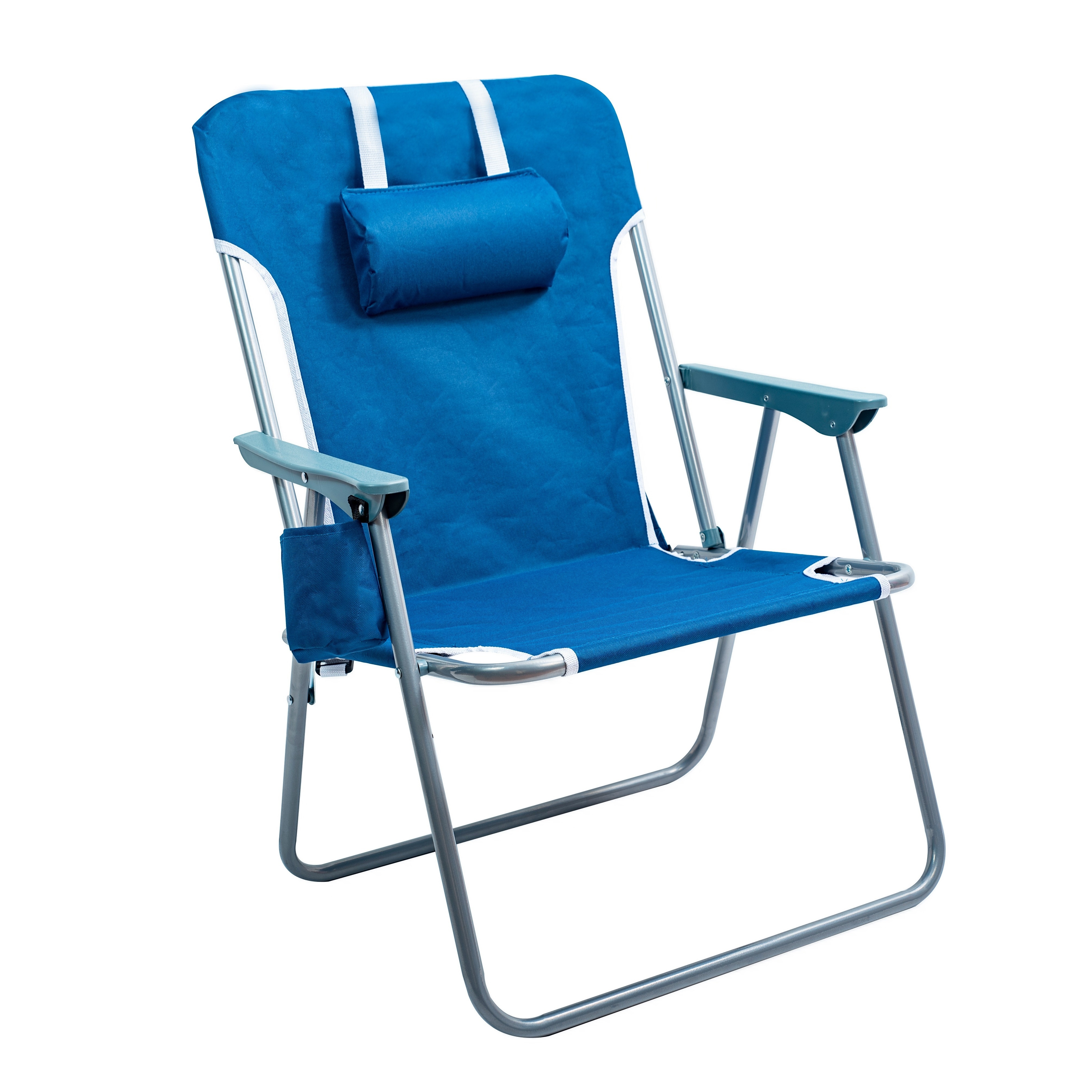 Caribbean Joe Silla de playa plegable, mochila portátil de 5 posiciones,  silla de camping plegable con reposacabezas, portavasos y reposabrazos,  azul