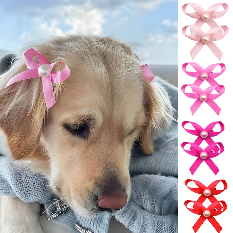 TEMU 8pcs Pearl Pet Hair Clips, Solid Bow Clips For Small Medium Dogs Cats Golden Retriever Yorkie Maltese, Daily Grooming Accessories, Wedding