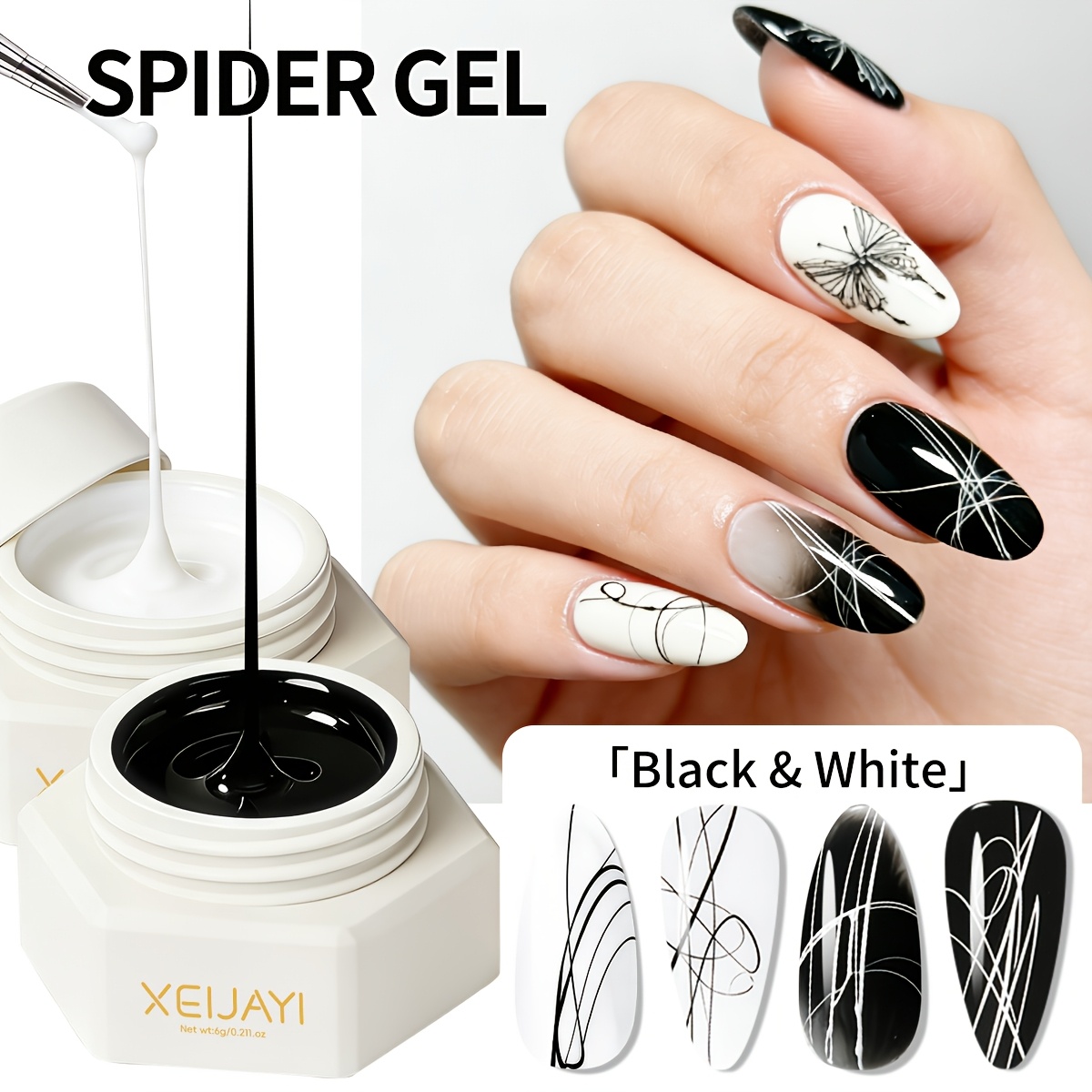 Image of Xeijayi 2pcs 6g Black &white 1 Strokeforming High Elasticityto Applyeasy Tooperatehigh Toughnessfor Nails Design