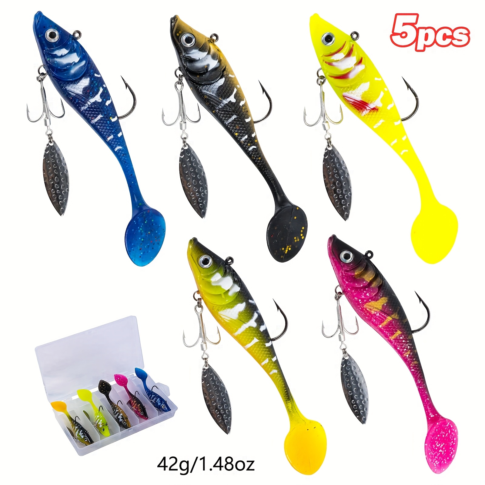 Image of Goture 5pcs T-tail Bait Set - Flexible Swimming Lure With And Storage Box