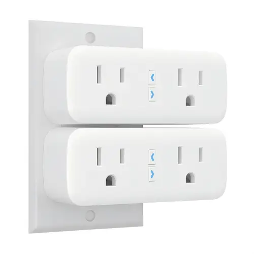 4 packs wifi outlet socket independent control 2 port expander outlet extender wifi smart socket work with google home dual plugs mini protector control independently or no hub required fcc
