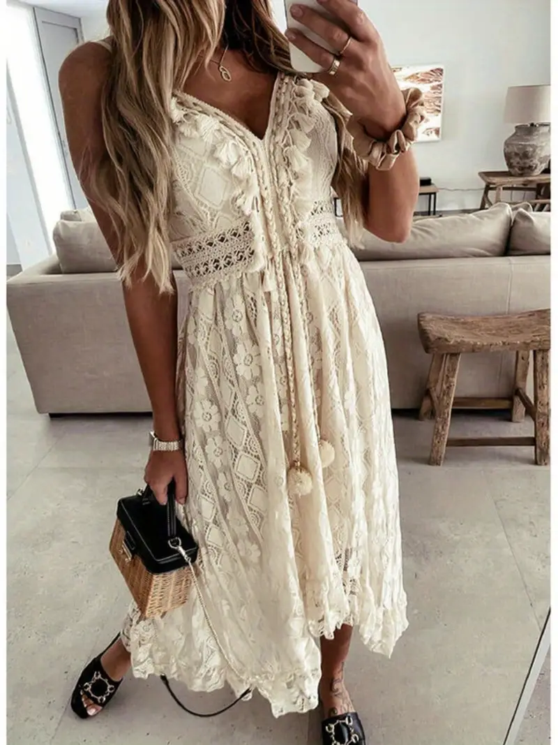 elegant women s sleeveless lace hem dress deep v neck - Temu elegant women s sleeveless lace hem dress deep v neck - Temu