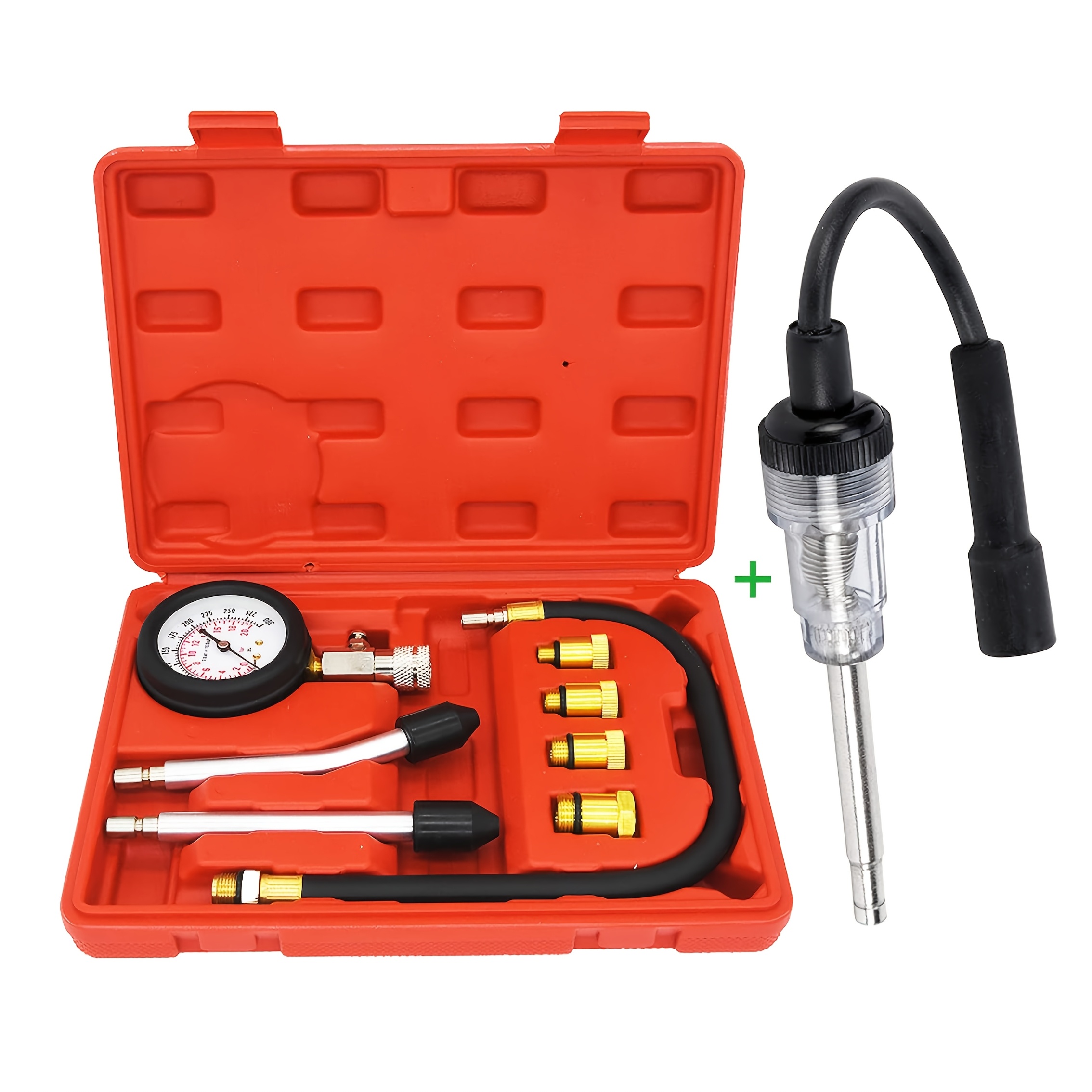 TEMU Testing Kit That Includes A Spark Plug Tester, Featuring A Standard Compression Gauge For Petrol For Engines Ranging From 0 To 20 Bar And 0 To