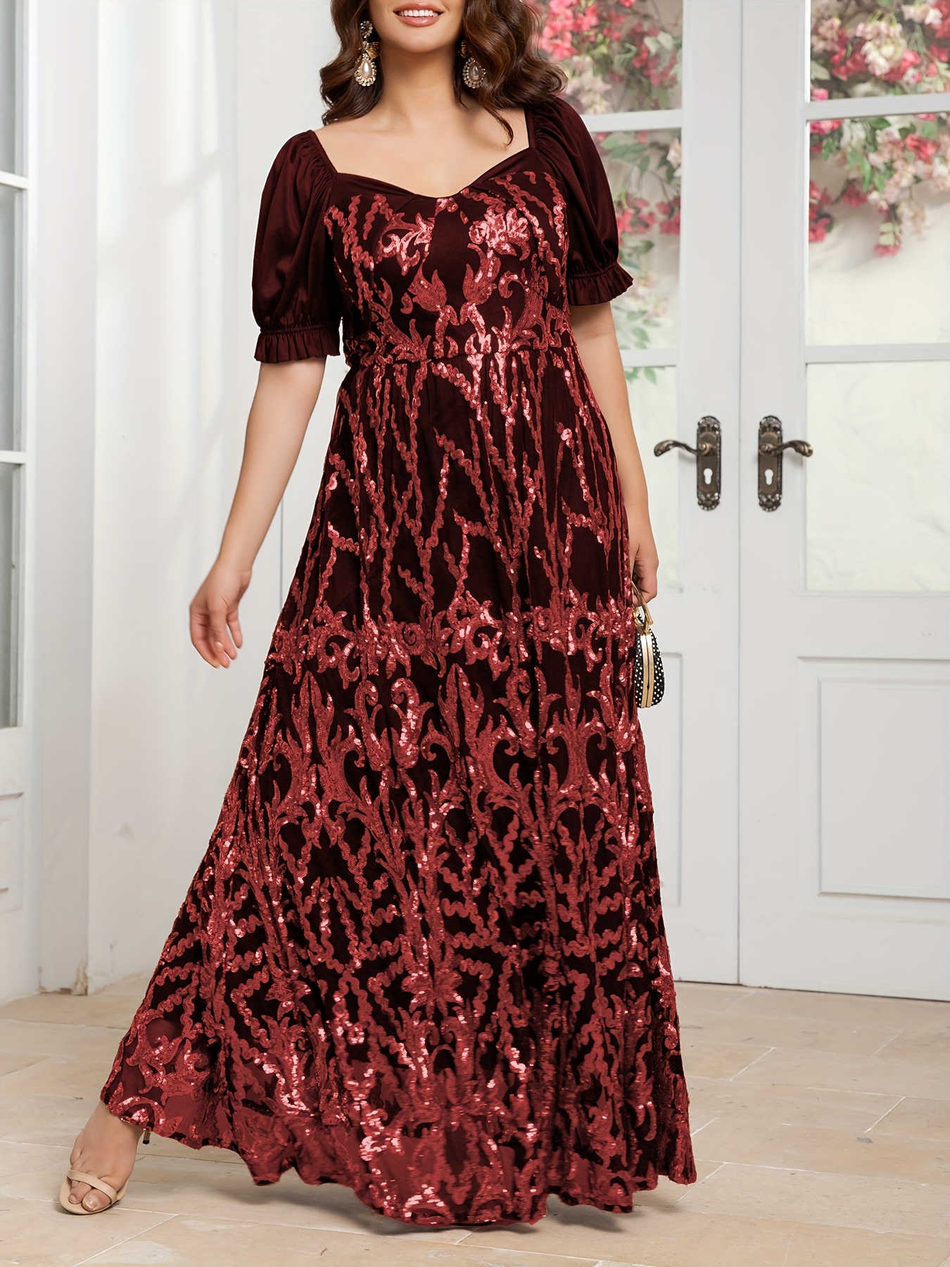 plus size black golden sequin vintage style bridesmaid dress - Temu