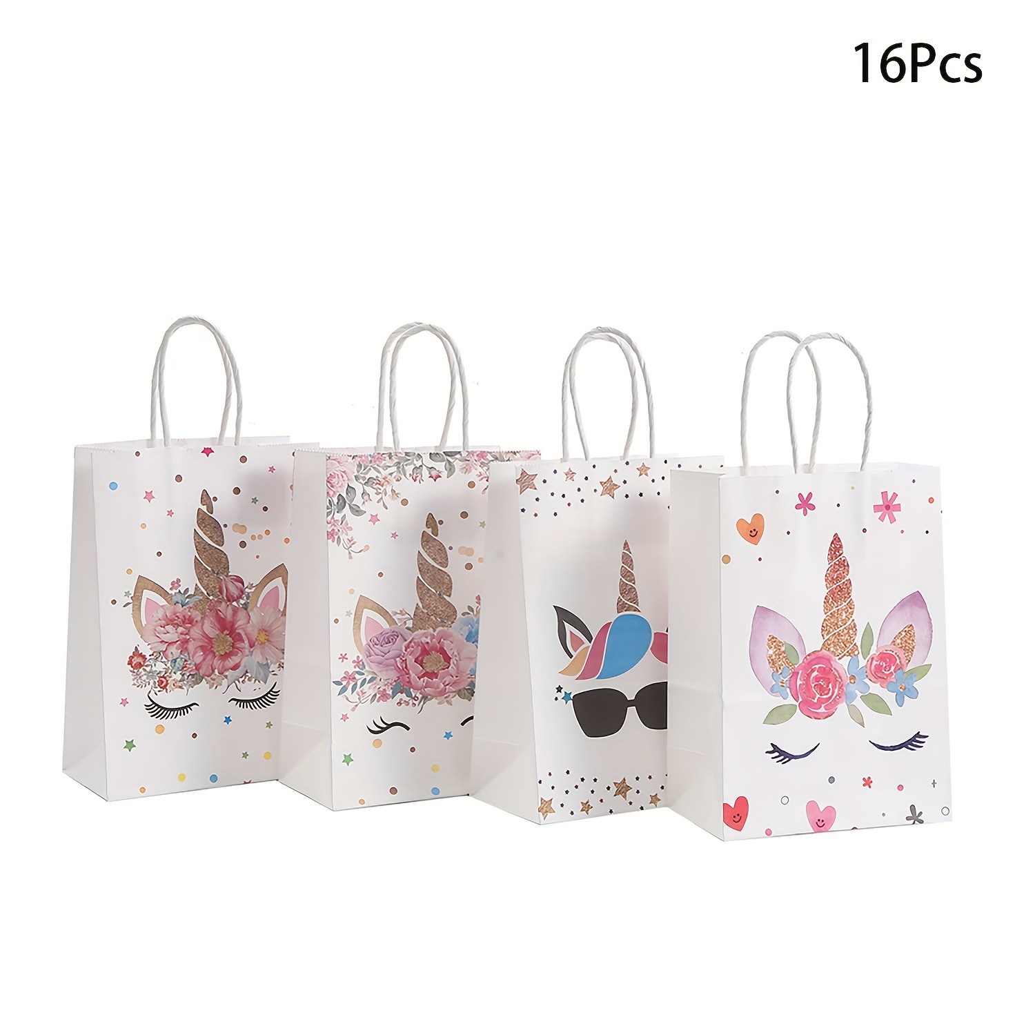 Image of 16pcs Party Gift Bag, Suitable For Girls' Birthday, Rainbow Birthday Party Supplies With Handle