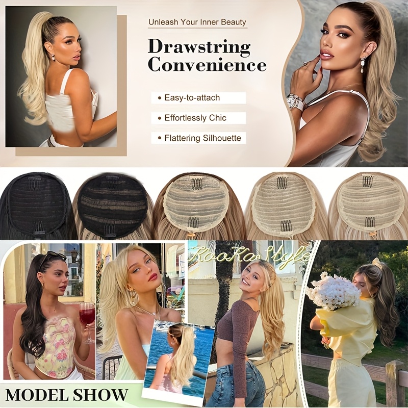 luxurious 22 fluffy layered ponytail extension extra thick straight clip in hairpiece for women natural looking drawstring design   daily wear parties party hair accessory   hair extension glossy   accessories details 0