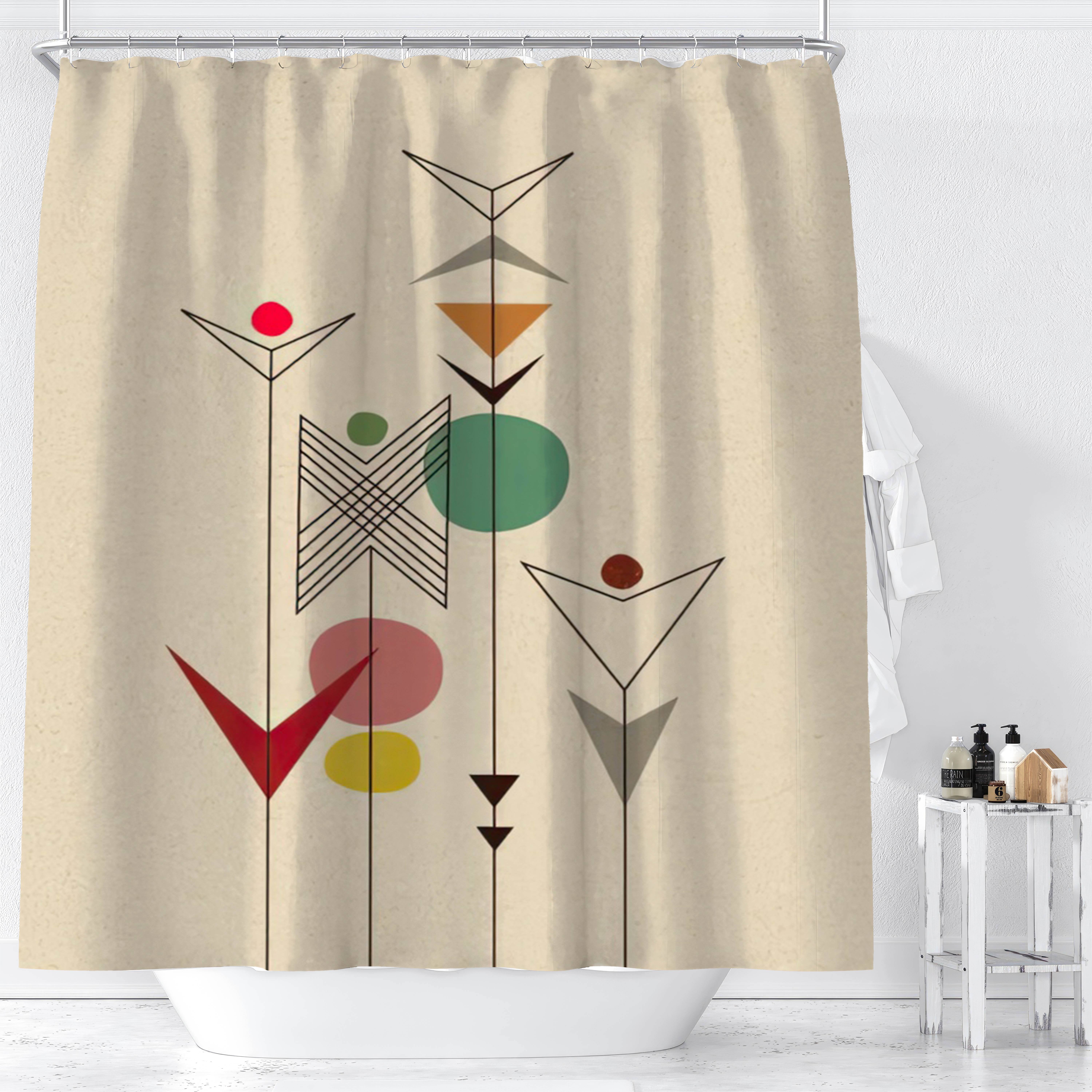 

1pc Modern Chic Geometric Abstract Digital Print Shower Curtain, Waterproof Polyester Fabric, Bathroom Decor With Hooks