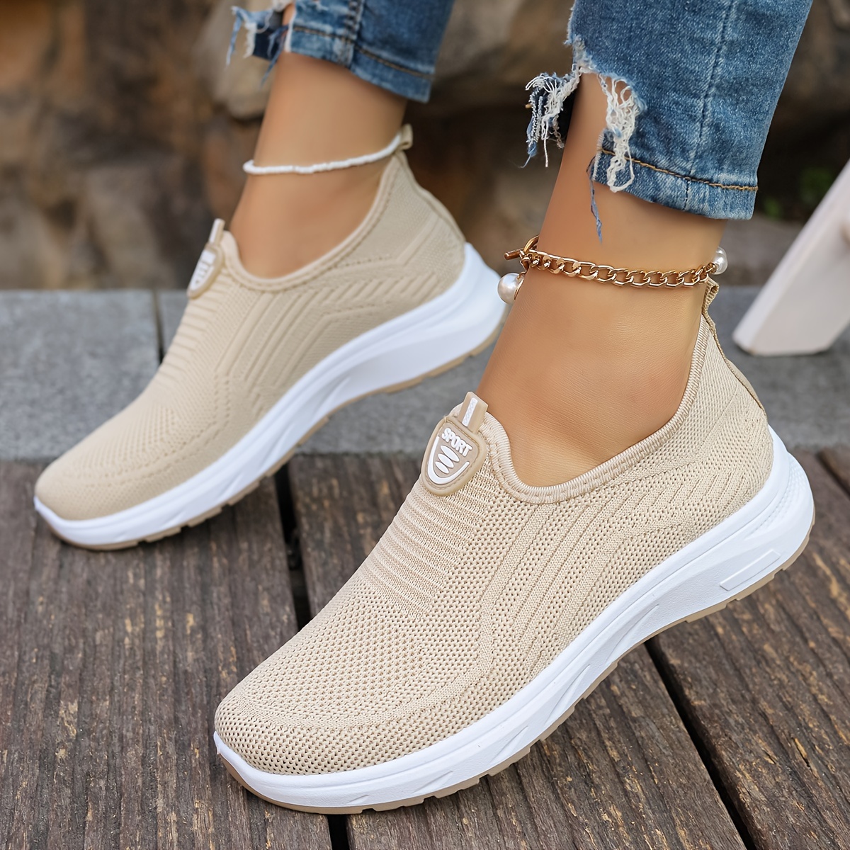 

Women's Breathable Knit Sneakers, Lightweight Slip-on Casual Athletic Shoes, Soft Sole Running Shoes
