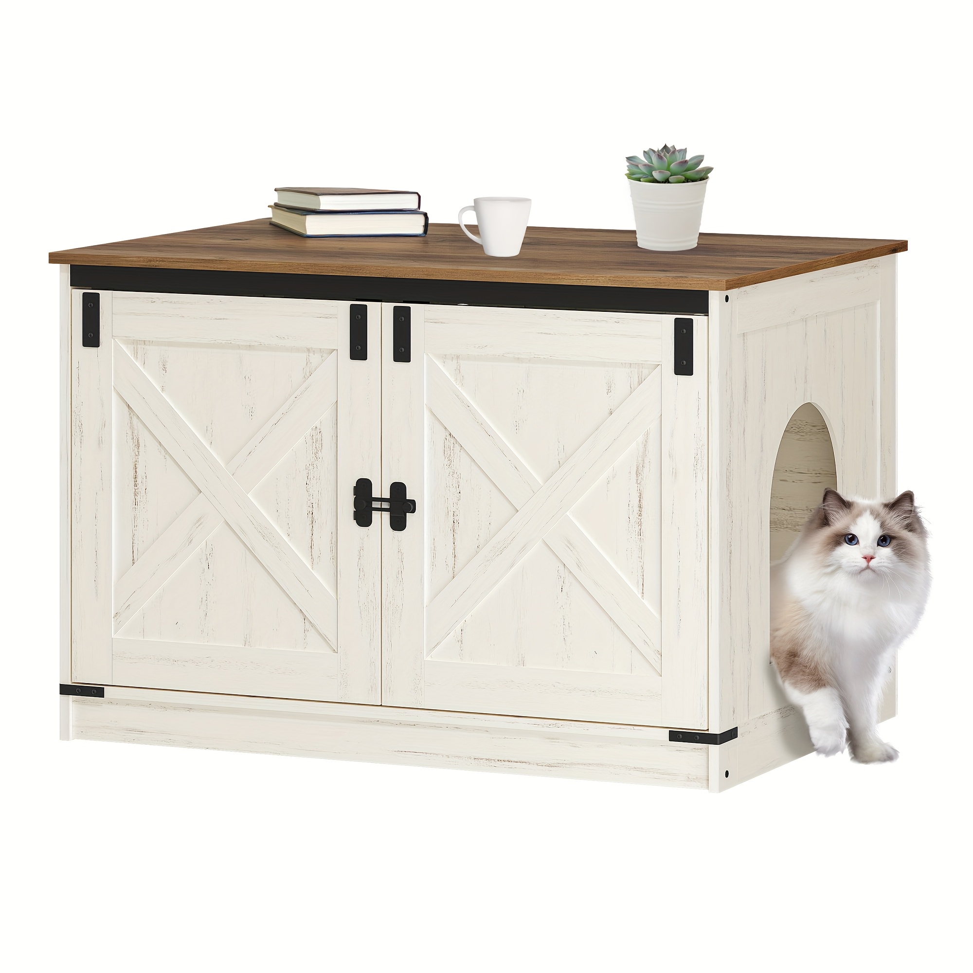 Image of Cat Litter Cabinet, Cat Cabinet, Cat Toilet With Removable Partition, Cat House, Reversible Entrance Left Or Right, As A Sideboard, 80 X 50 X 54cm, -white/white