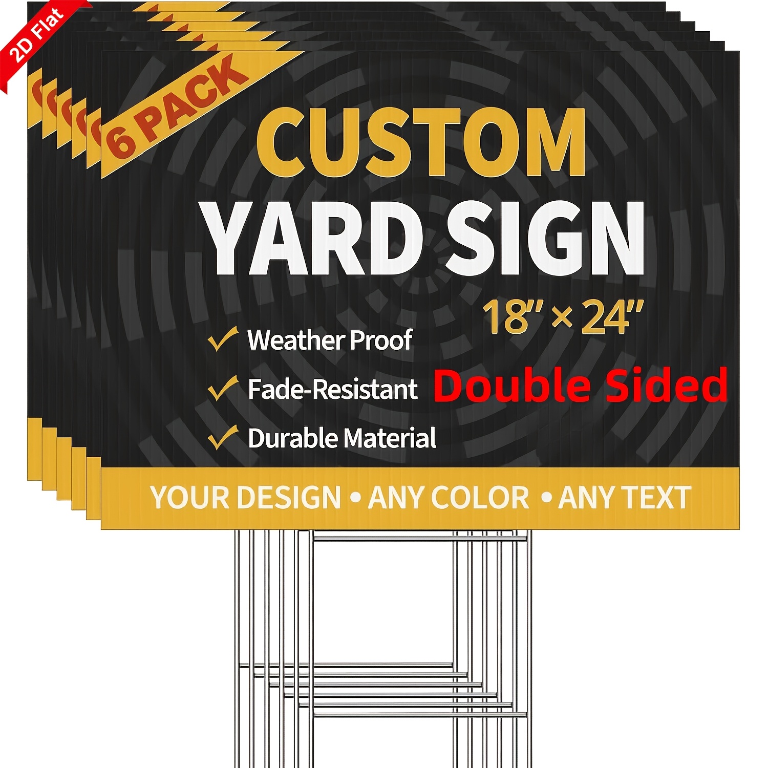 TEMU 2d Flat - 2d Flat Custom Yard Sign 6 Pack - 18"x24" Corrugated Plastic (4mm) - Double Sided, Personalized Design With Your Image, Includes Metal
