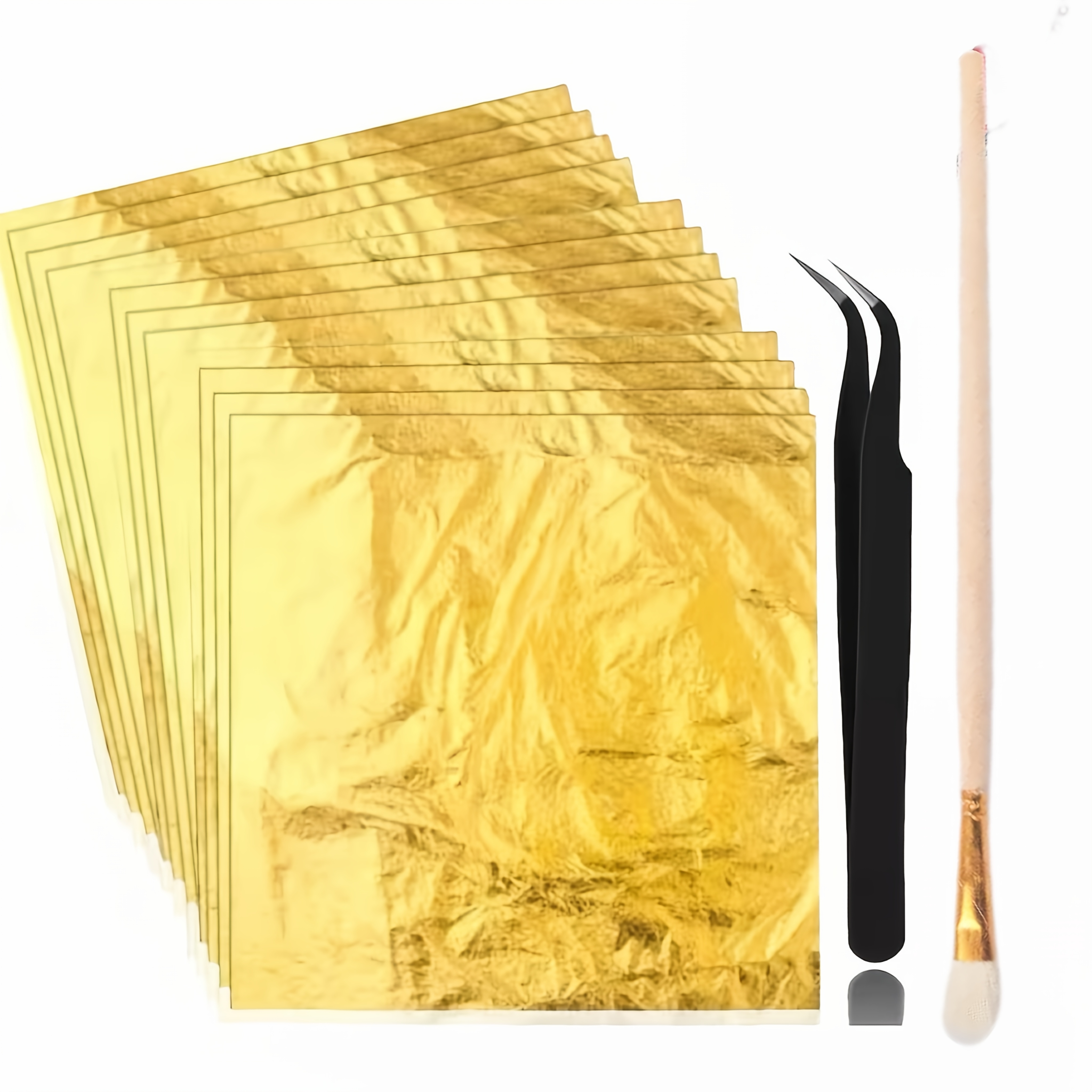 TEMU 100 Stück künstlerische Blattblätter mit Pinzette und Pinseln, geeignet zum Malen, für Harz, Vergolden, Nagelkunst, Grußkarten, Bastelfolie,