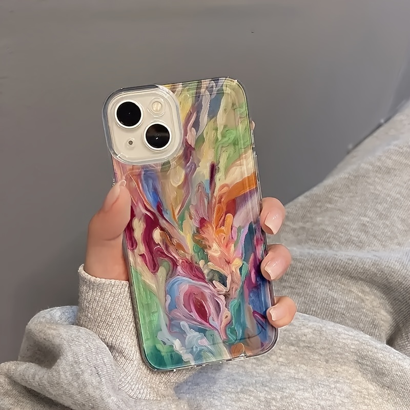 Colorful Oil Painting Mobile Phone Case Suitable For Iphone, Transparent Anti-fall Full Coverage Tpu Mobile Phone Case, Simple And Stylish, Shockproof Soft Shell Protective Cover
