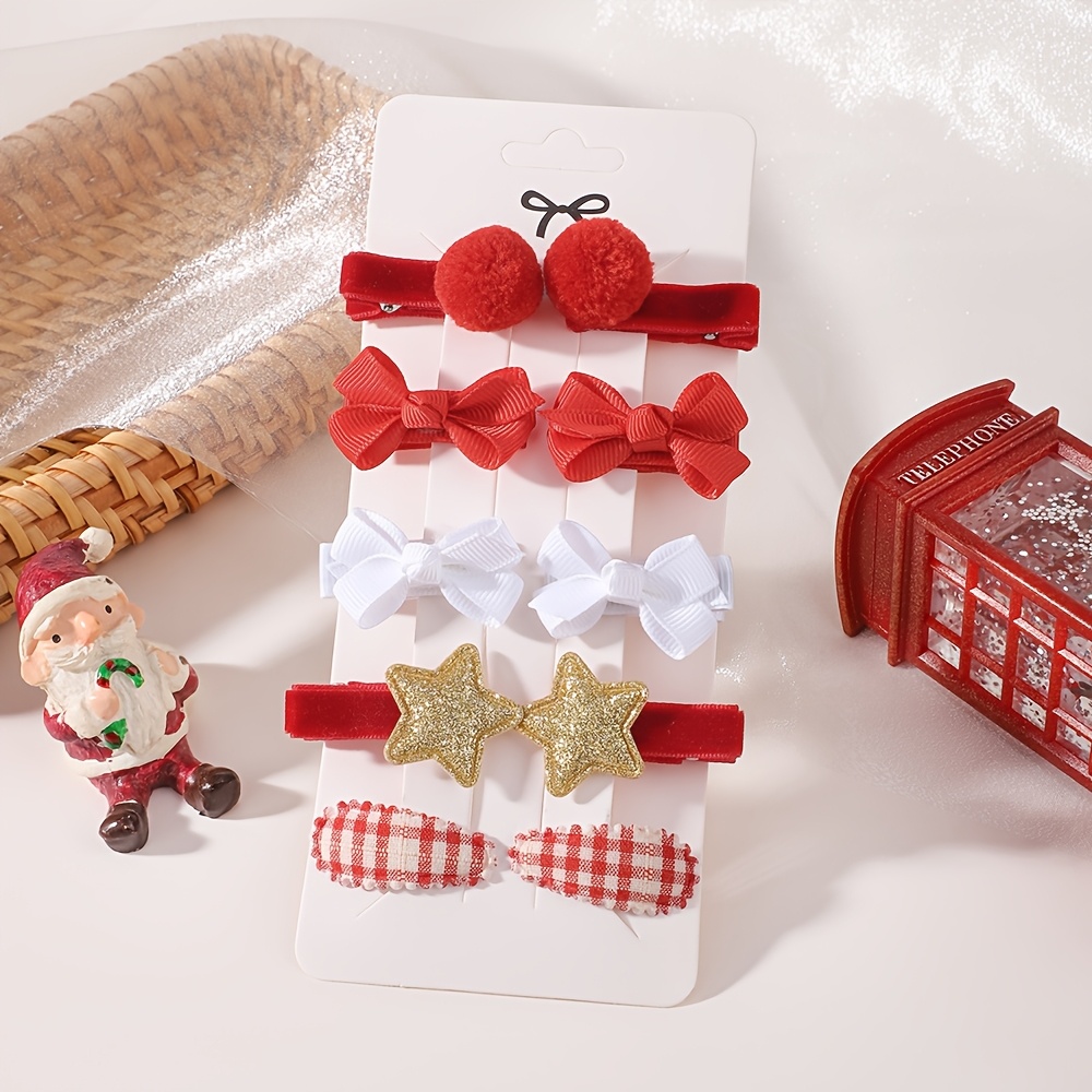 TEMU Bilicaca 10pcs Christmas Red Hair Clips Set, Pom Pom Hair Barrettes, Elegant All Match Hair Additions For Women Daily Party Decor