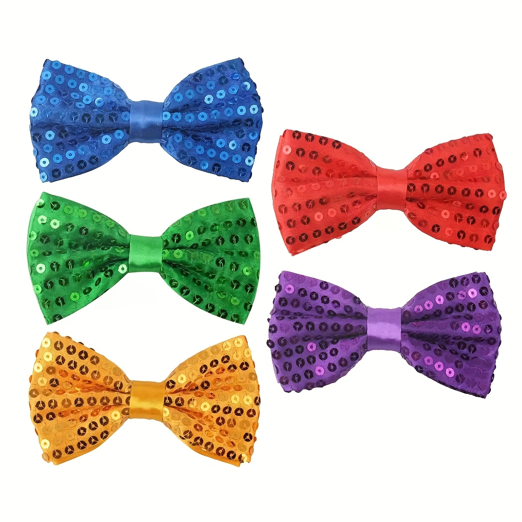 TEMU 5pcs Unisex Bow Ties With Sequins, Adjustable Bow Decorations, Multicolor, Suitable For Carnival, Music Festivals, Christmas, Banquets, , And