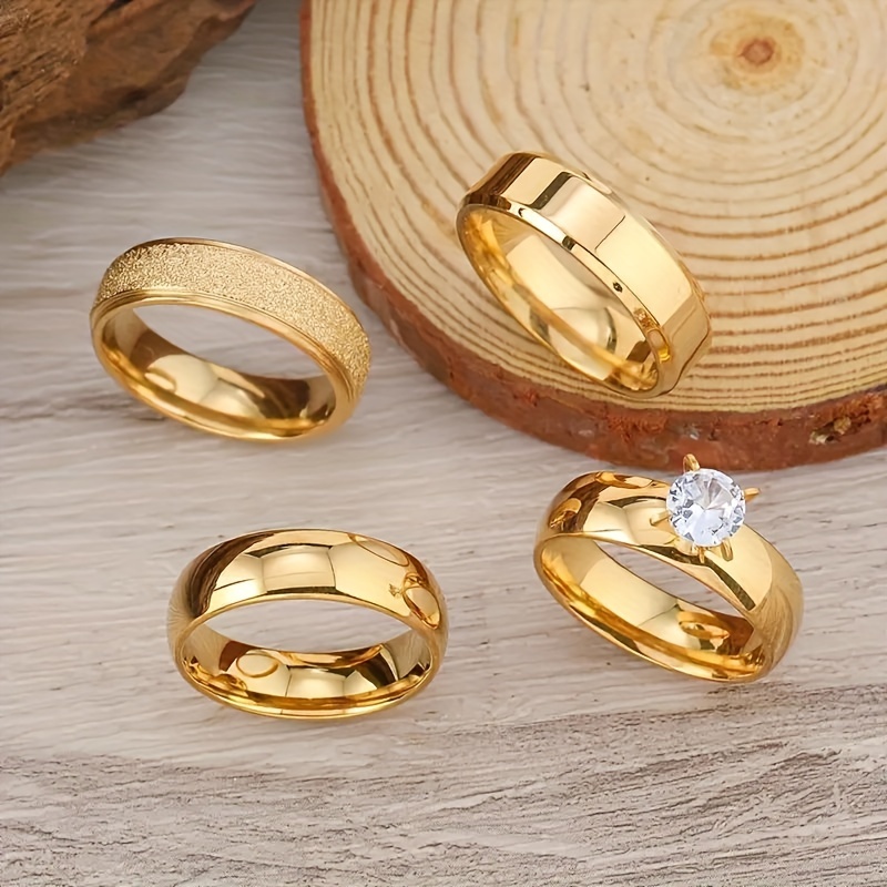 

4pcs Vintage Style Stainless Steel Ring Set With Rhinestone Accents, Combination Band Set For Wear