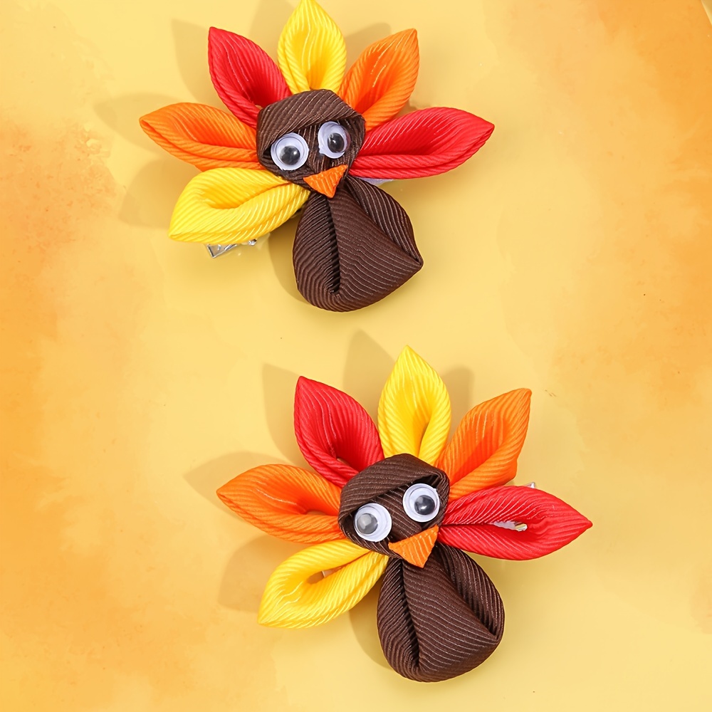 

Cute Thanksgiving Turkey Hair Clips For Girls, 2pcs Ribbon Hair Barrettes, Hair Accessories For Over 15 Years Old - Mixed Colors