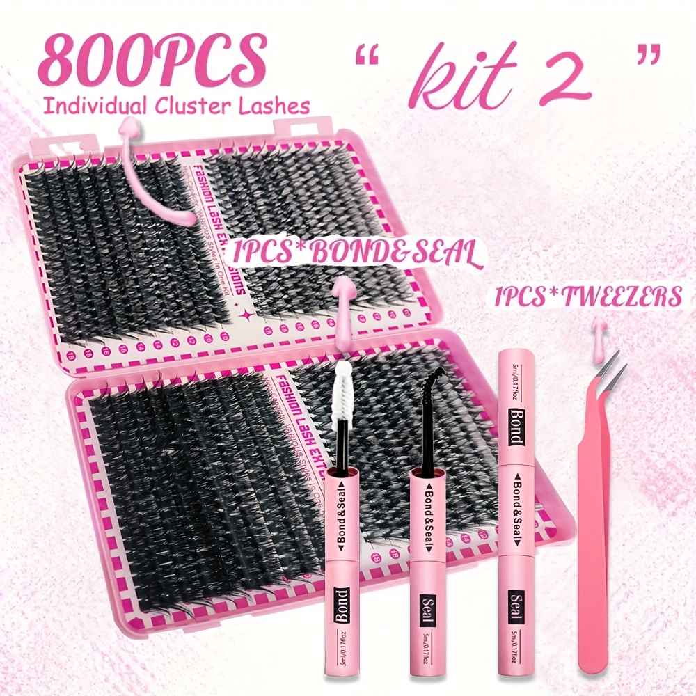 TEMU Kit d'extensions de cils mixtes - 800pcs de cils segmentés naturels effilochés, disponibles en deux de (30D/40D/50D; 30D/40D/60D/80D) avec