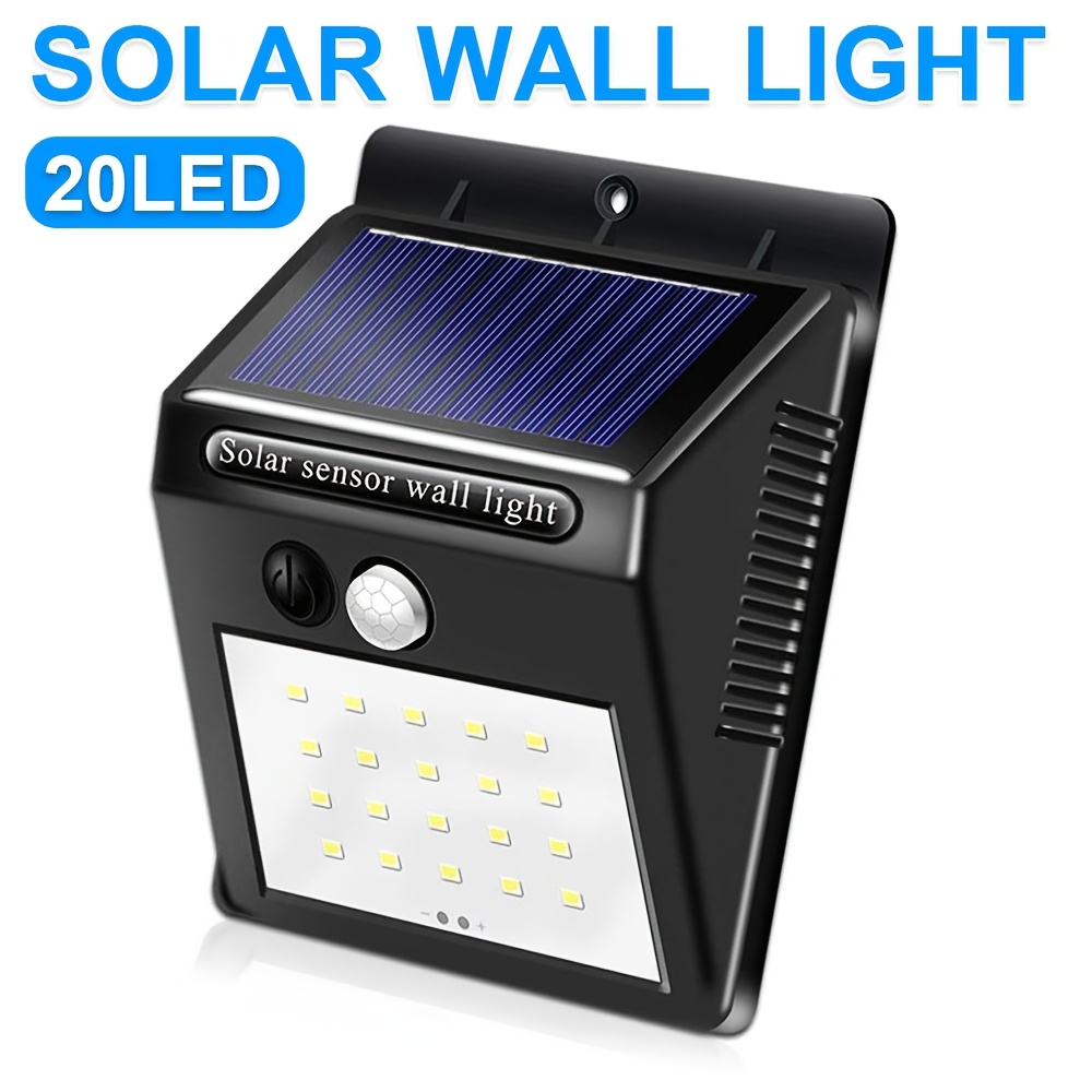 TEMU 1pc Outdoor Solar Lights, 20 Led Motion Sensor Wall Lights, 3 Lighting , Solar Security Lights For Outdoor Use On Patios, Gardens, Fences, ,