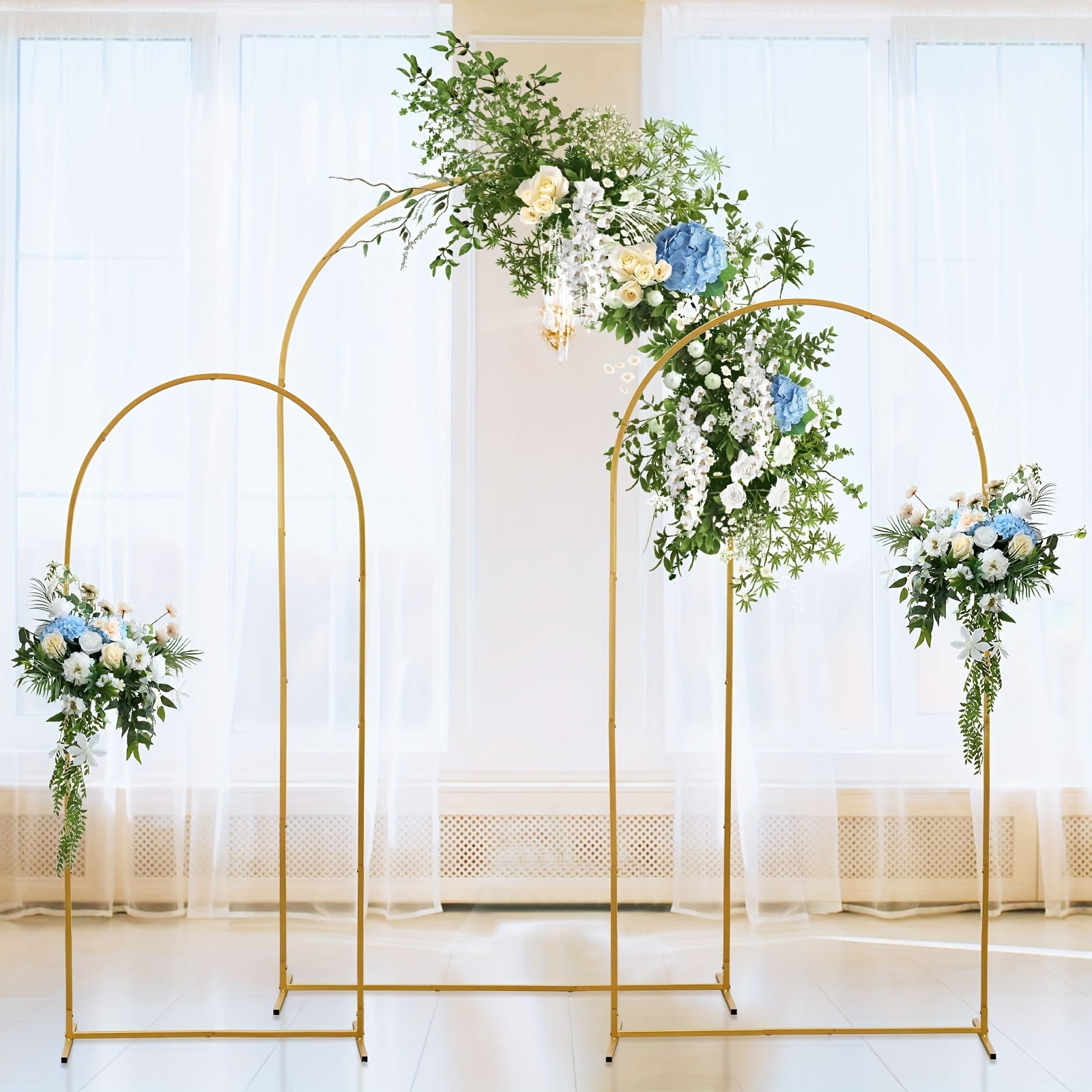 White Arch Backdrop Stand, Metal Arch Backdrop Stand, Set Of 3, Wedding Arch 1.5m 2.5m For Wedding Ceremony, Baby Shower, Birthday, Party, Garden