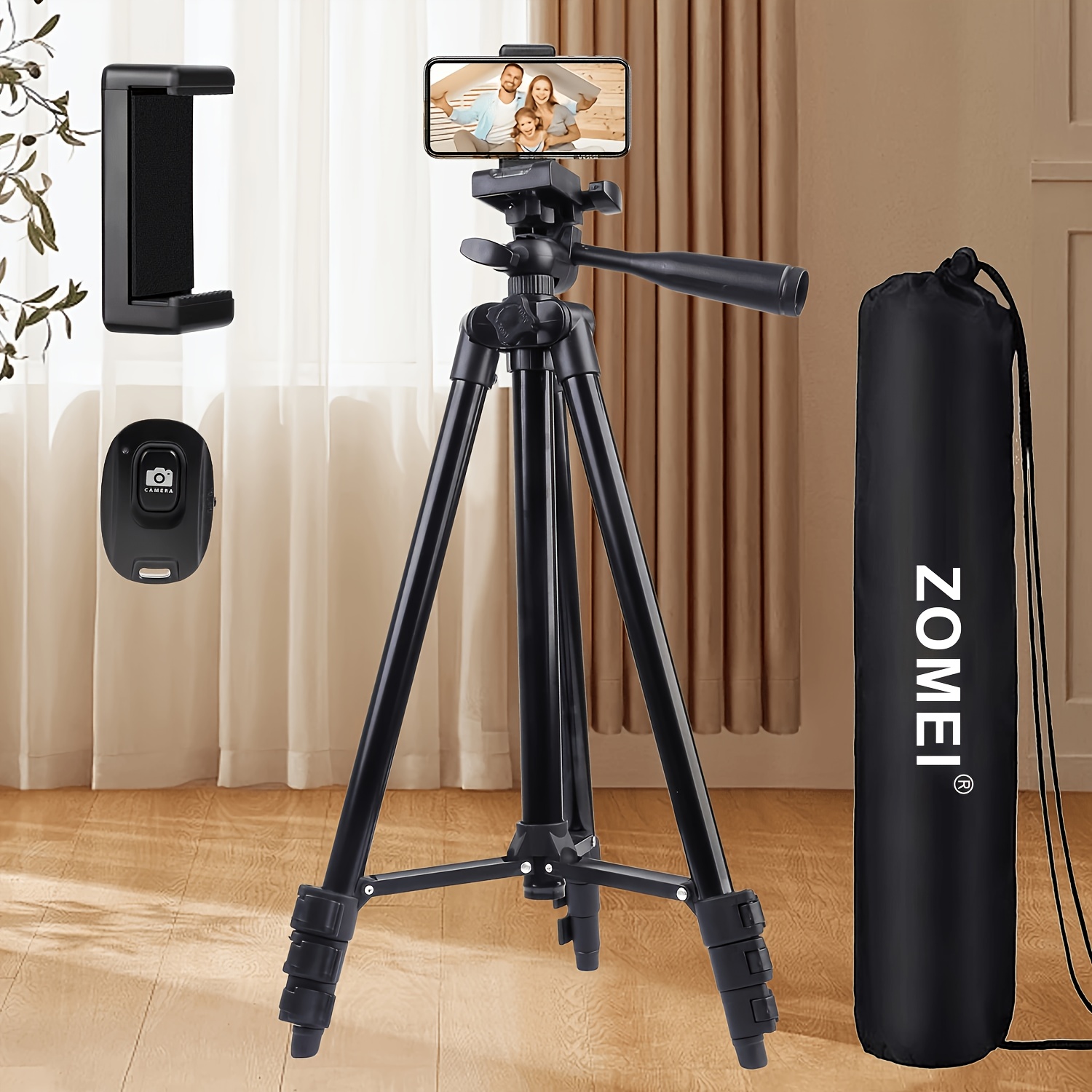 Trípode Móvil, Trípode Ligero, Trípode de Video Ajustable de Viaje de 50 Pulgadas, Soporte y Clip para Teléfono, con Control Remoto para Grabación, Adecuado para Grabación de Reuniones y Transmisión en Vivo de Regalos