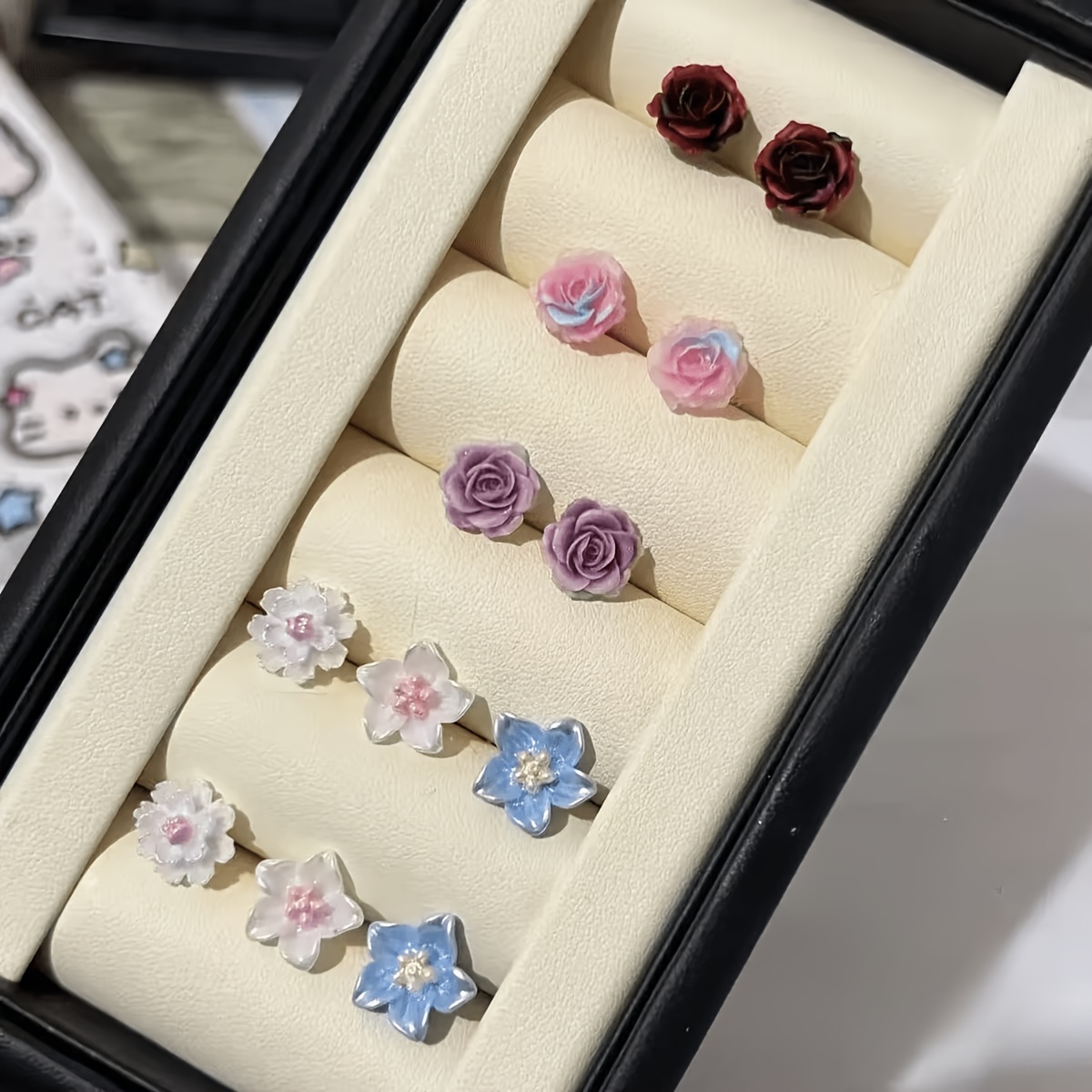 12pcs Resin Stud Earrings Set with Exquisite Ear Jewelry Box
