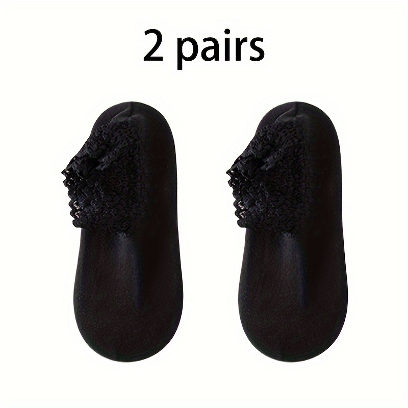 Image of 4 Pairs Autumn Winter Style German Lace Warm Floor Socks Hollow Out Lace Socks Women's Autumn Winter Thickened Silicone Anti-slip Low Short Socks