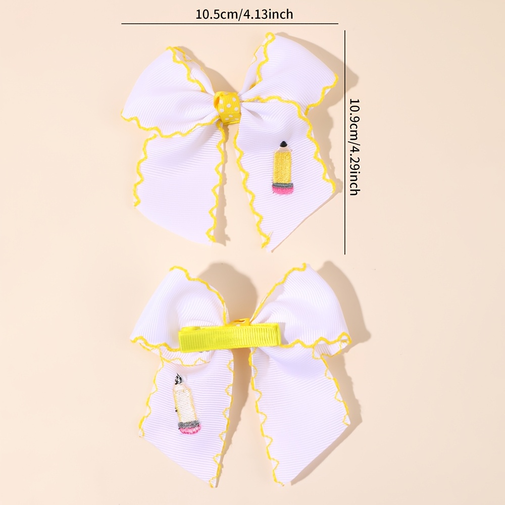 TEMU 2pcs Back To School Bow Hair Clips For Mini Embroidery And Pencil Bow Hair Barrettes Hair Accessories For First Day To School, Gifts