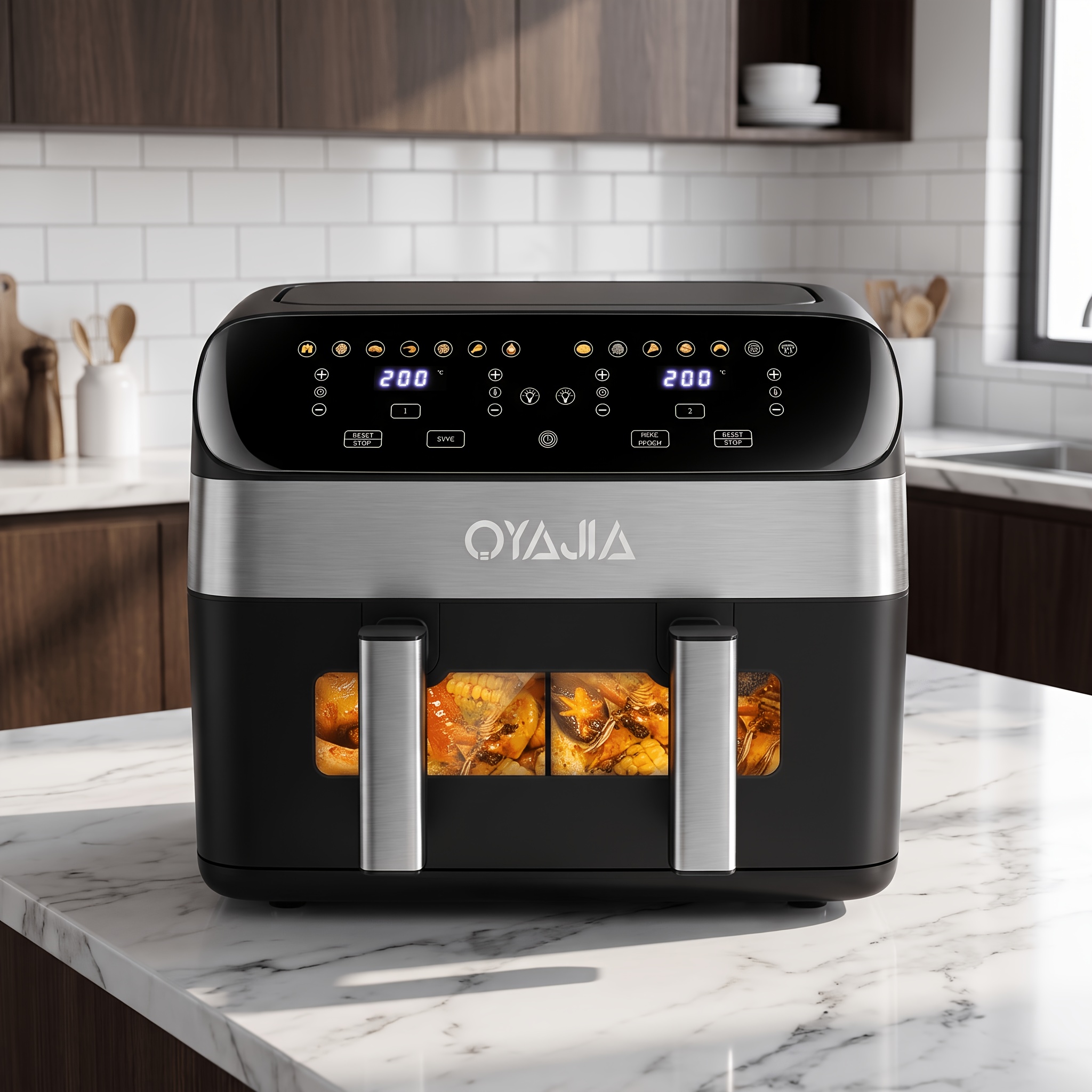 Image of 12 L Dual Basket Air Fryer Oven: Design (with Removable Divider) And Function, 12 , Led Digital Touchscreen (temp Range 80-), Stainless Steel, Easy To Clean