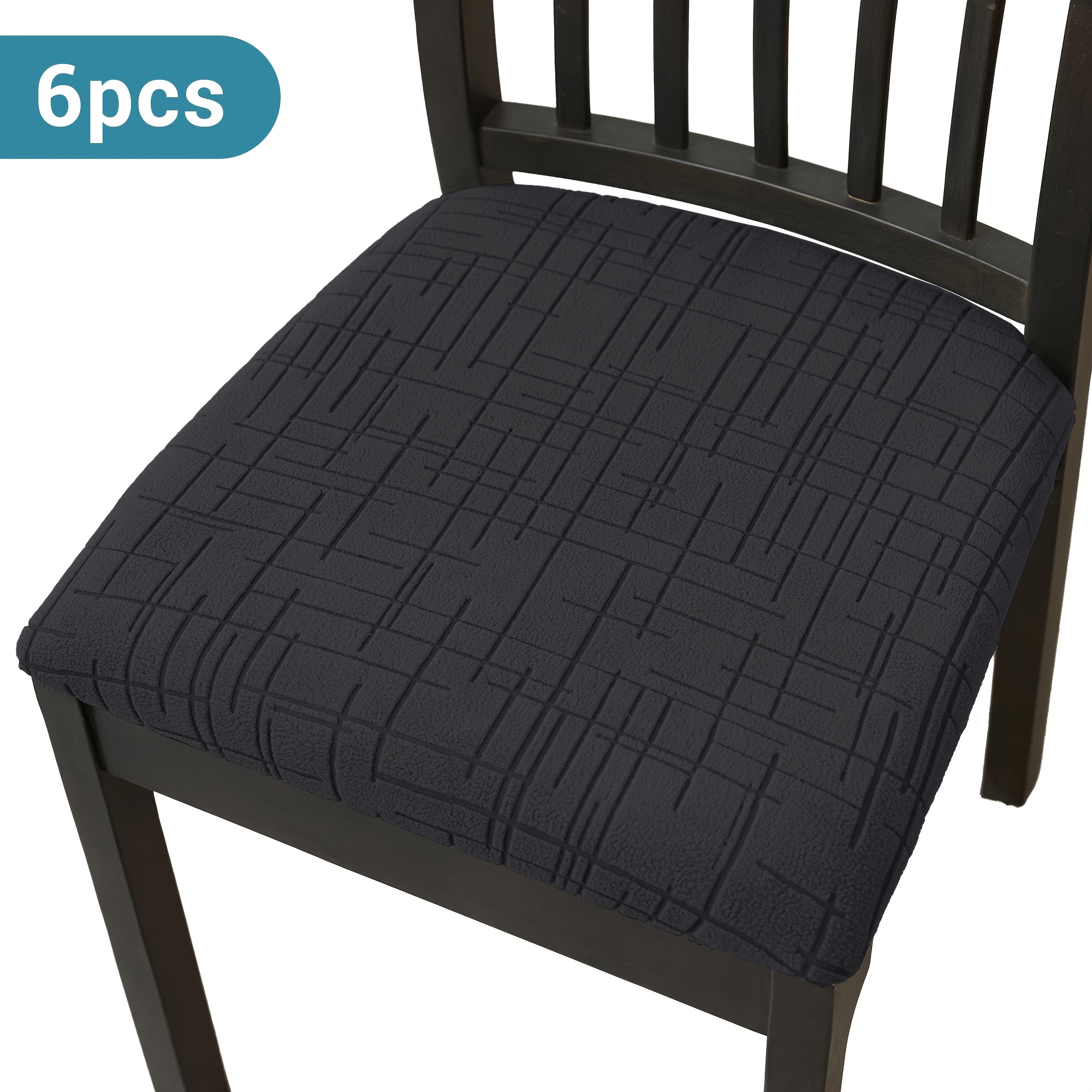 TEMU 4/6pcs Geometric Line Velvet Stretch Jacquard Dining Chair Seat Protector, Machine Washable Reusable Chair Covers