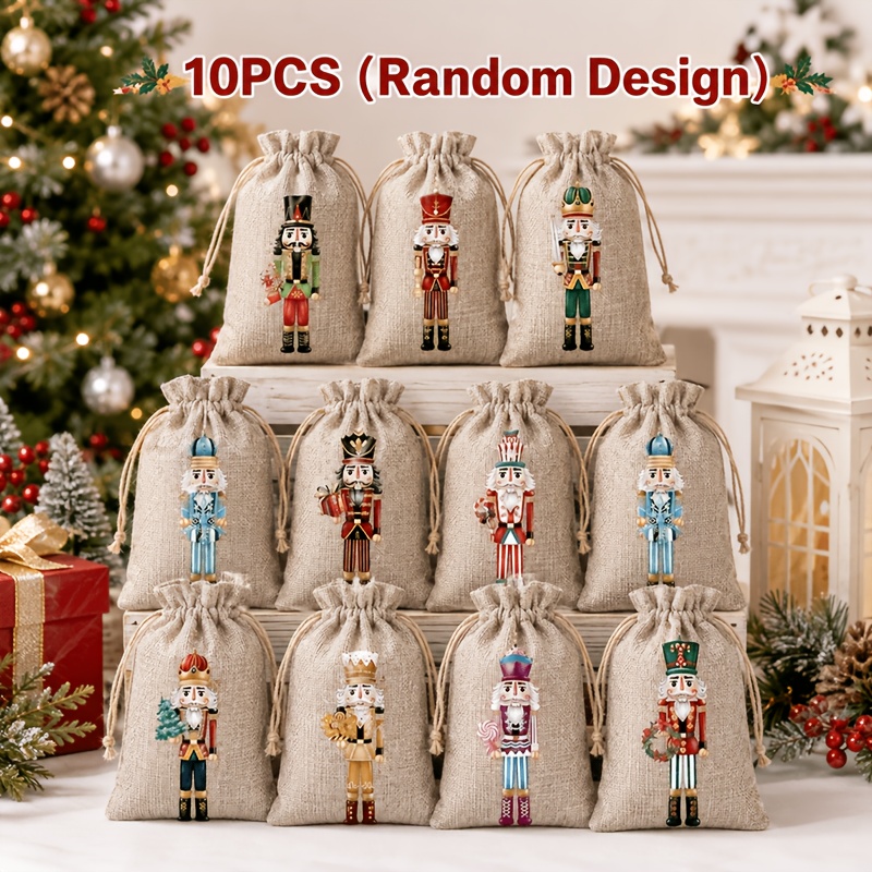 TEMU 10-pack Small Christmas Nutcracker Pattern Gift Bags, Small Christmas Gift Bags, Christmas, Winter Wedding Parties, And New Year's Party Favors