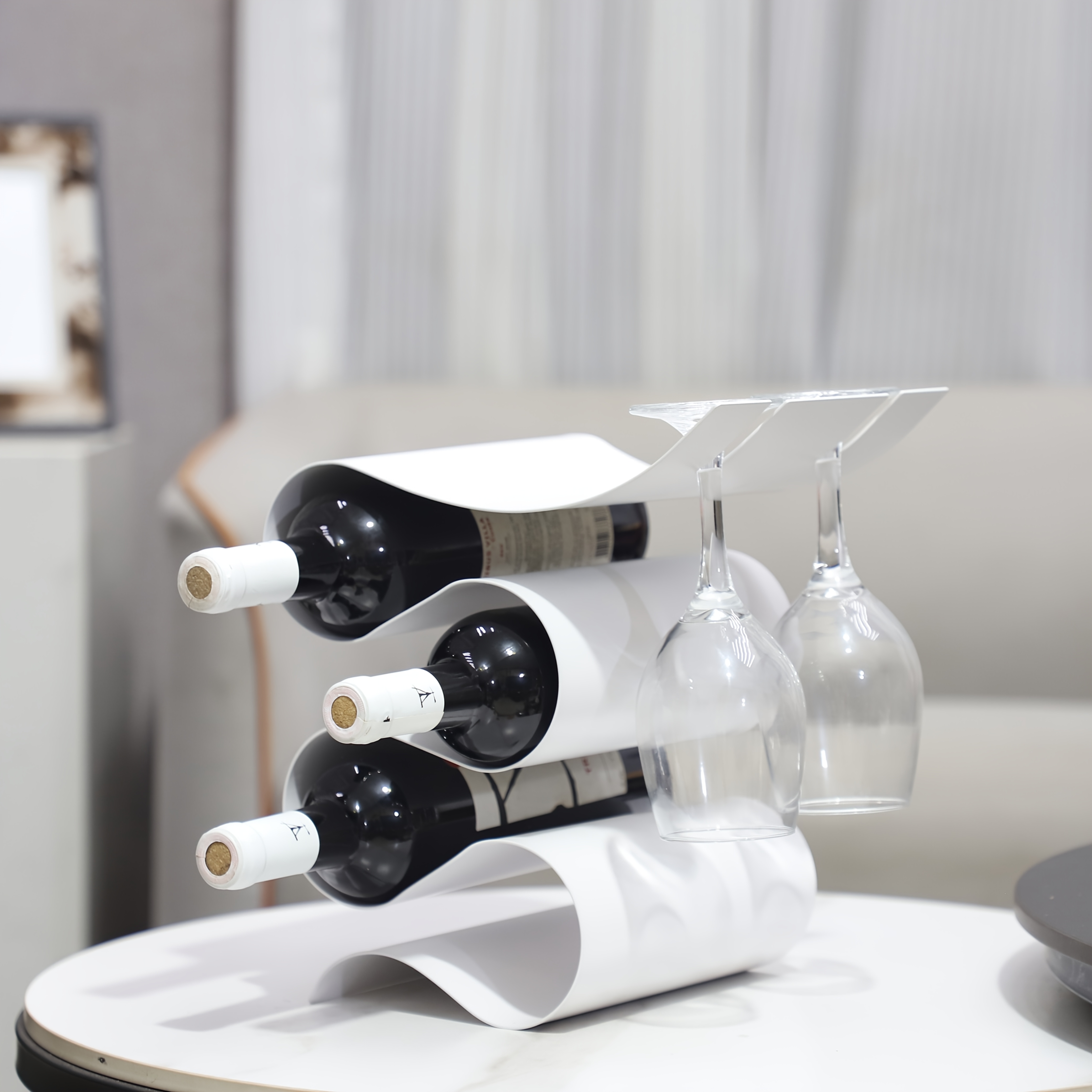 Glass-rack countertop wine rack, handmade desktop display rack, perfect for home restaurant decoration, wedding, housewarming, Christmas gift, wine kitchen, wedding banquet table accessories (can hold 5 bottles 2 glasses)