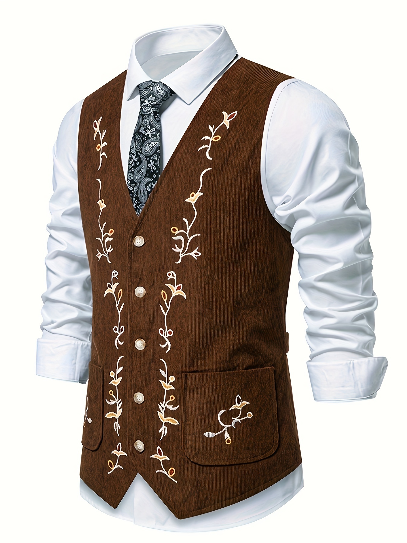 men 39 s new embroidered vest corduroy retro vest - Temu