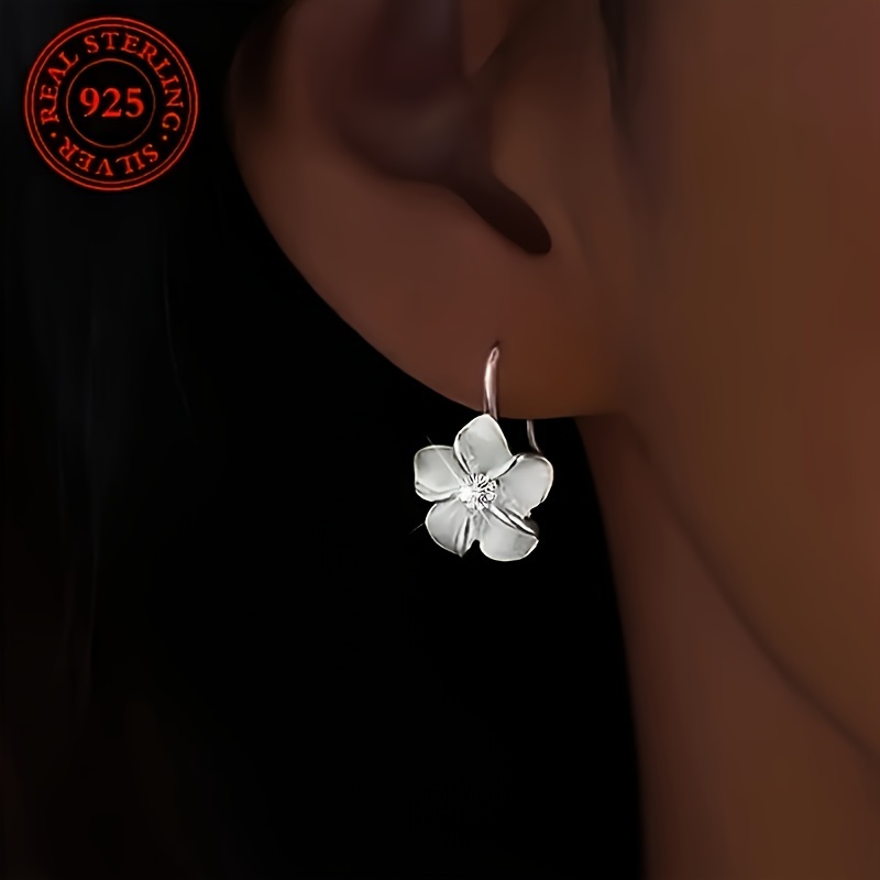 

Elegant 925 Sterling Silver Flower Drop Earrings With Synthetic Zirconia, Simple No Dangle Design, Hypoallergenic Ear Needle, Ideal For And Gift-, Christmas Suitable