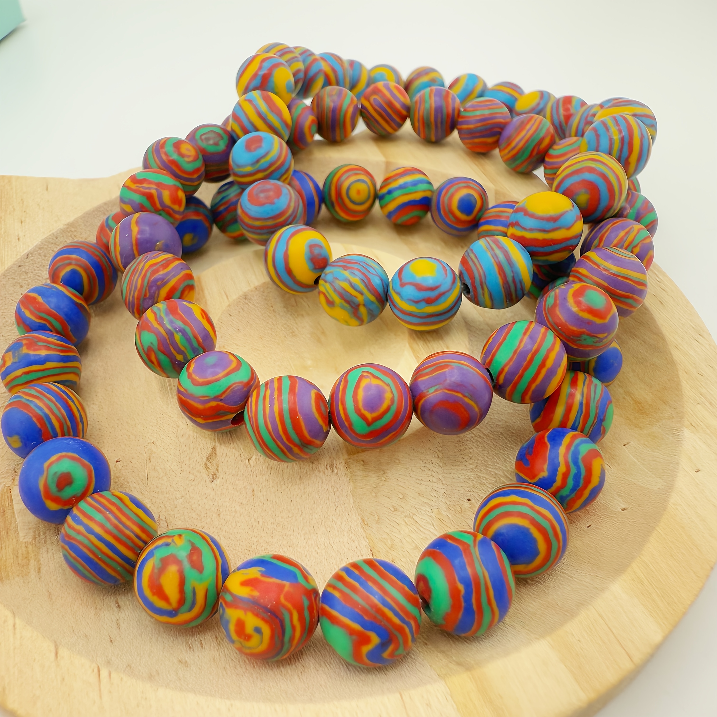 TEMU 3pcs Men's Bracelet Set - Bohemian Style, Malachite, Natural Stone Bracelet, Men's Elastic Bracelet, Summer Style, Suitable For Wearing All Year