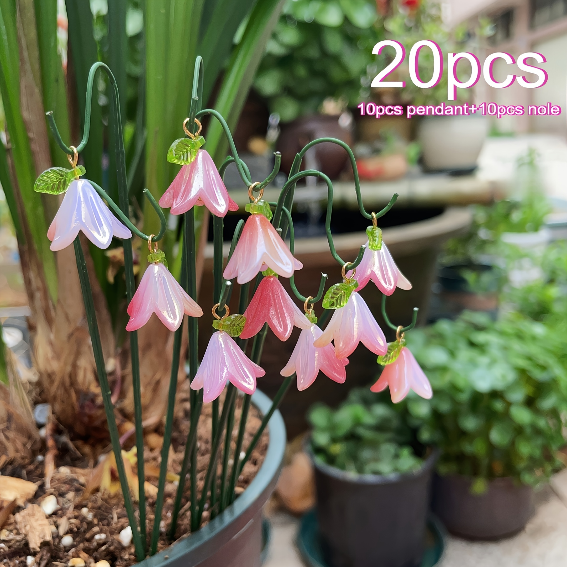 TEMU [3D] Set da 20 pezzi di da giardino romantici - artificiali di e fiori di ciliegio in resina rosa sfumata, 10 pendenti a + 10 per piante per