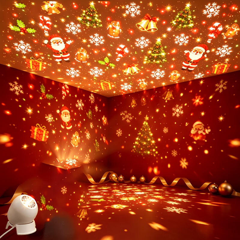 TEMU Veilleuse de Noël, Lampe de Noël intelligente, Lumière décorative , Projection rotative dynamique, Réglable à 360°, Convient pour la décoration
