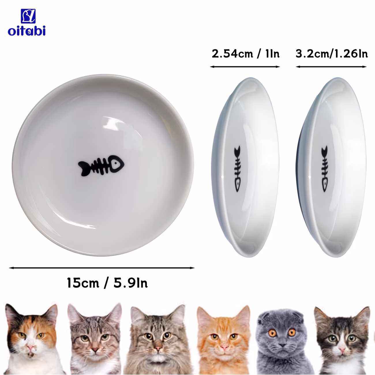 oitabi 3pcs ceramic cat food water bowls set non slip elevated compatible wide shallow bowls for indoor cats dishwasher anti whisker dishes with water paw print plate quiet feeding system Product details 1